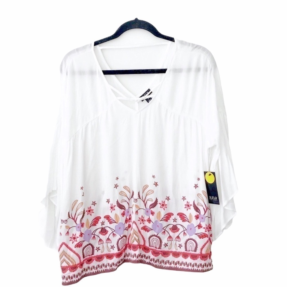 A.N.A White Floral Flowy Bell Sleeve Blouse